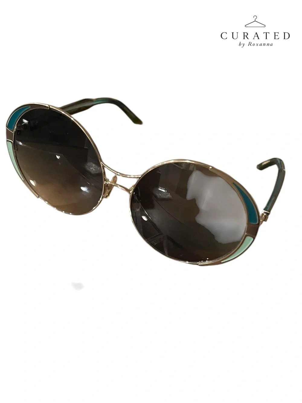 NEW Coco & Breezy Round Sunglasses Gold/Teal w/ Box Case & Authenticity Card